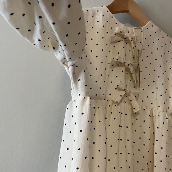 Handmade Children's Black Off White Polka Dot 100% Cotton Front Bows Dress - Picture 12 of 14